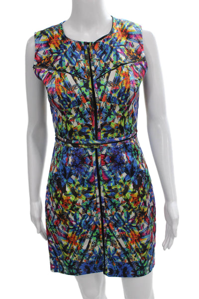 Milly Womens Sheath Dress Multicolor Cotton Sleeveless Zip Size 2