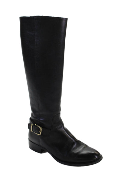 J Crew Womens Leather Pull On Knee High Boots Black Size 5
