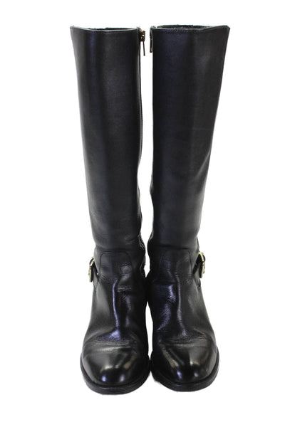 J Crew Womens Leather Pull On Knee High Boots Black Size 5