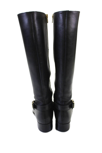 J Crew Womens Leather Pull On Knee High Boots Black Size 5