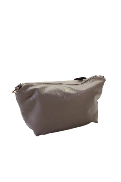 Remi & Reid Womens Leather Multi-Compartment Zip Up Shoulder Bag Taupe