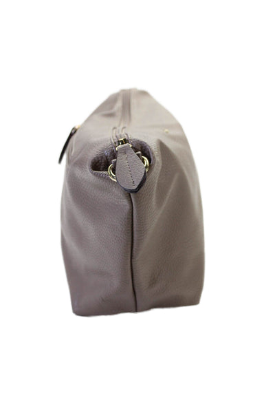 Remi & Reid Womens Leather Multi-Compartment Zip Up Shoulder Bag Taupe