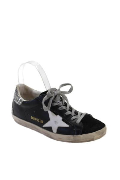 Golden Goose Womens Leather Low Top Sneakers Black Size 35