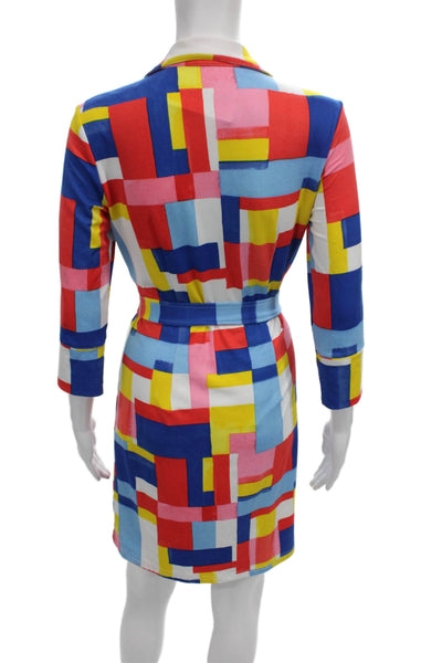 J. Mclaughlin Women Shirt Dress Multicolor Geometric 3/4 Sleeve Size XS