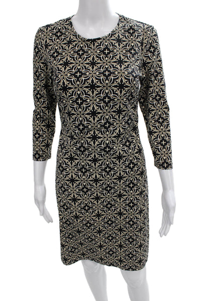 J. Mclaughlin Womens Sheath Dress Black 3/4 Sleeve Round Neck Nylon Size XS