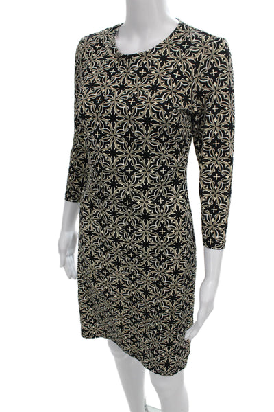 J. Mclaughlin Womens Sheath Dress Black 3/4 Sleeve Round Neck Nylon Size XS