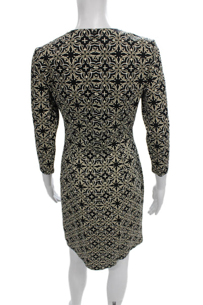 J. Mclaughlin Womens Sheath Dress Black 3/4 Sleeve Round Neck Nylon Size XS
