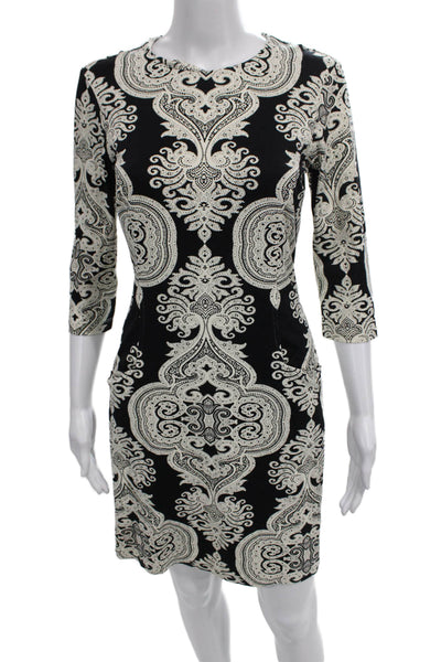 J. Mclaughlin Womens Sheath Dress Black Boat Neck 3/4 Sleeve Knee Size XS