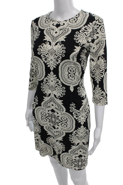 J. Mclaughlin Womens Sheath Dress Black Boat Neck 3/4 Sleeve Knee Size XS