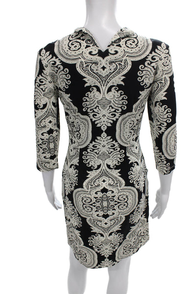 J. Mclaughlin Womens Sheath Dress Black Boat Neck 3/4 Sleeve Knee Size XS