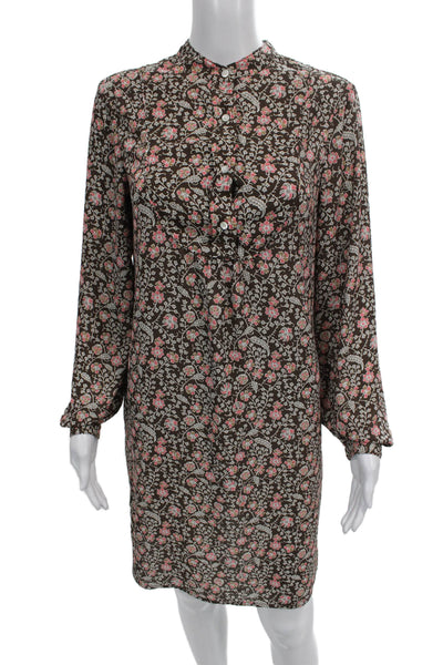 J. Mclaughlin Womens Shirt Dress Brown Floral Long Sleeve Size XS
