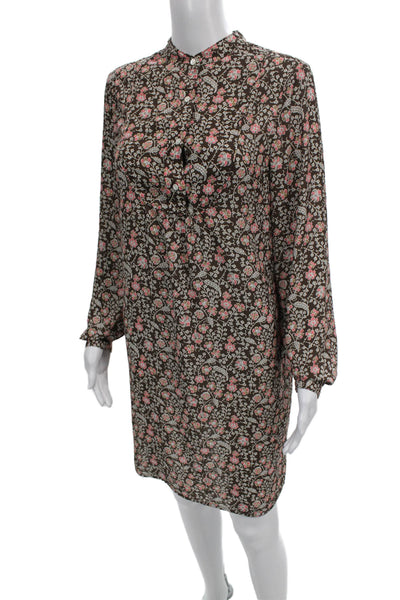 J. Mclaughlin Womens Shirt Dress Brown Floral Long Sleeve Size XS