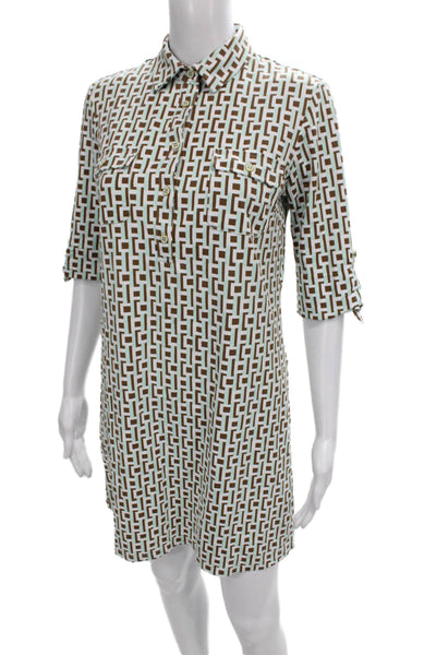 J. Mclaughlin Womens Shirt Dress Brown Geometric 3/4 Sleeve Size S