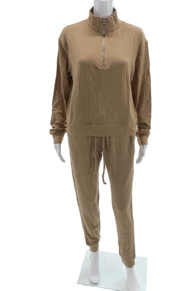 Bleu Salt Women Sweatsuit Beige Mock Neck Long Sleeve Outfit Set Size 1