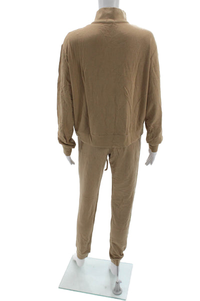 Bleu Salt Women Sweatsuit Beige Mock Neck Long Sleeve Outfit Set Size 1