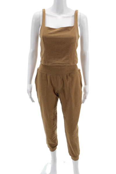 Beyond Yoga Womens Brown Polyester Square Neck Sleeveless Jumpsuit Size M