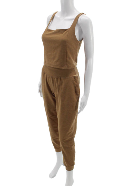 Beyond Yoga Womens Brown Polyester Square Neck Sleeveless Jumpsuit Size M
