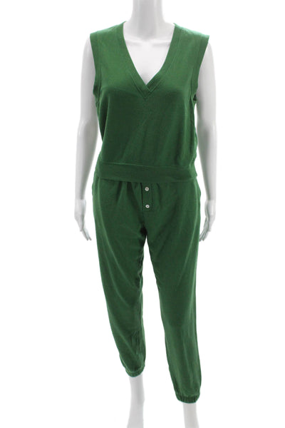 Donni Womens Sleeveless V-Neck Button Solid Set Green Size XS