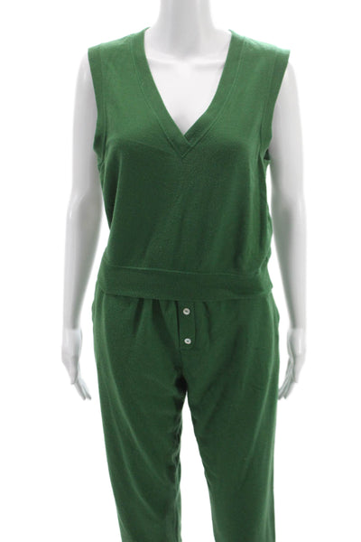 Donni Womens Sleeveless V-Neck Button Solid Set Green Size XS