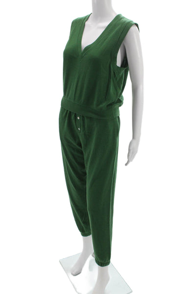 Donni Womens Sleeveless V-Neck Button Solid Set Green Size XS