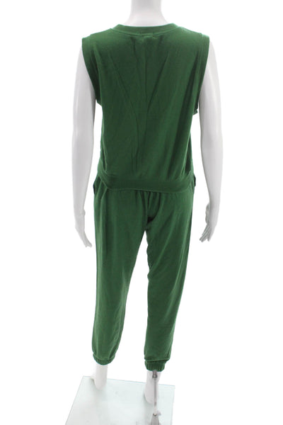 Donni Womens Sleeveless V-Neck Button Solid Set Green Size XS