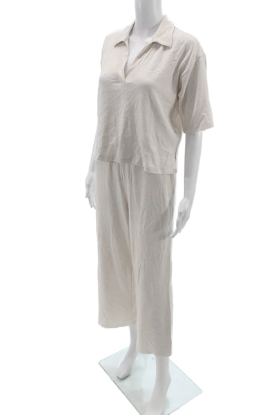 Splendid Womens Collared Short Sleeve Set Beige Size S