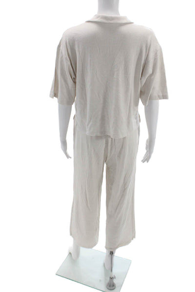 Splendid Womens Collared Short Sleeve Set Beige Size S