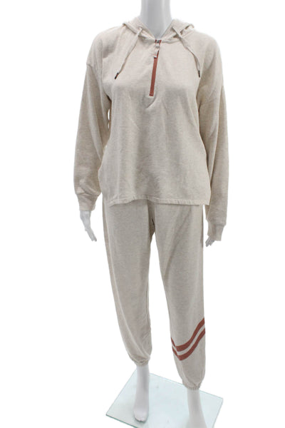 PJ Salvage Women Jogger Outfit Set Beige High Neck Cotton Long Sleeve Size S