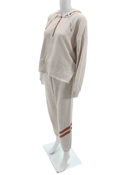 PJ Salvage Women Jogger Outfit Set Beige High Neck Cotton Long Sleeve Size S