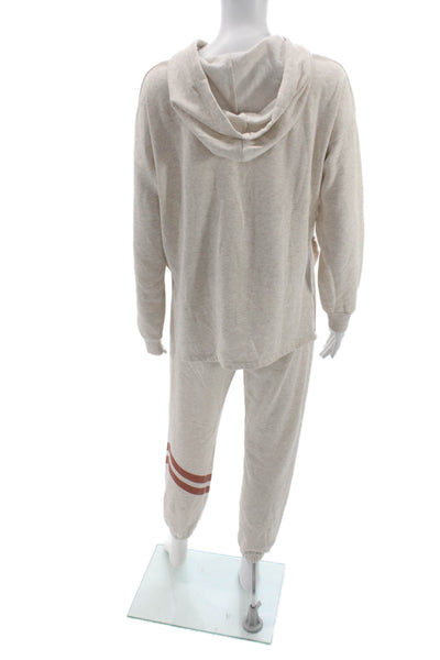 PJ Salvage Women Jogger Outfit Set Beige High Neck Cotton Long Sleeve Size S