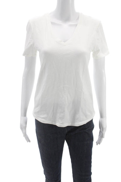 Lululemon Womens White Cotton V-Neck Short Sleeve Basic T-Shirt Size L