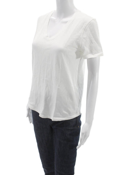 Lululemon Womens White Cotton V-Neck Short Sleeve Basic T-Shirt Size L