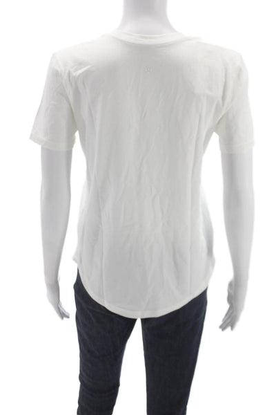 Lululemon Womens White Cotton V-Neck Short Sleeve Basic T-Shirt Size L