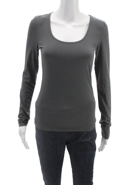 & Other Stories Women Basic Scoop Neck Long Sleeve T-Shirt Gray Size S
