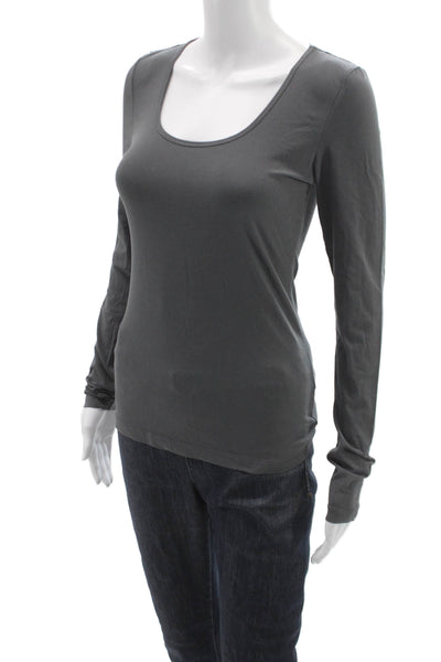 & Other Stories Women Basic Scoop Neck Long Sleeve T-Shirt Gray Size S
