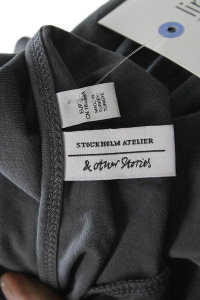 & Other Stories Women Basic Scoop Neck Long Sleeve T-Shirt Gray Size S