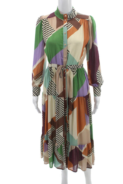Suncoo Women Shirt Dress Multicolor Geometric Collared Long Sleeve Size 0