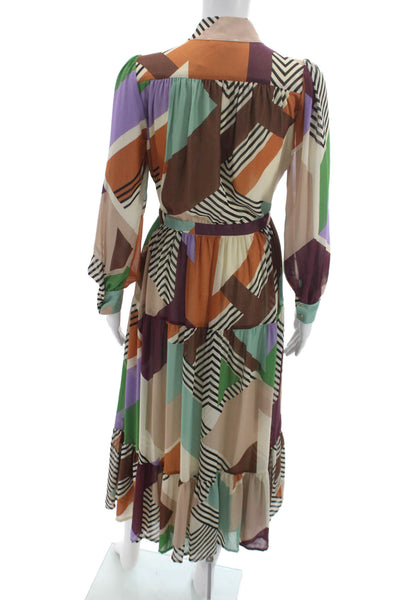 Suncoo Women Shirt Dress Multicolor Geometric Collared Long Sleeve Size 0