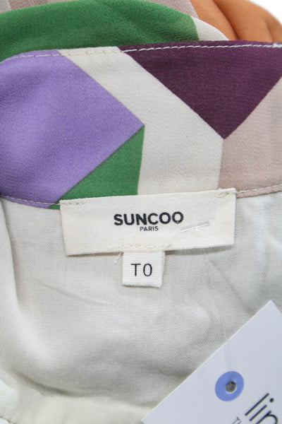 Suncoo Women Shirt Dress Multicolor Geometric Collared Long Sleeve Size 0