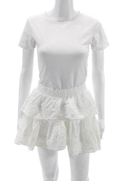 Love Shack Fancy Womens White Cotton Mini Skirt Size S