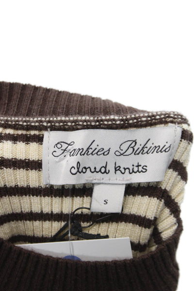 Frankies Bikinis Women Brown Striped Mock Neck Tank Size S