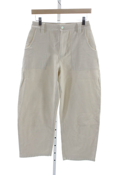 Donni Women Cropped High Rise Cotton Pants Beige Button Inseam 26 Size 2