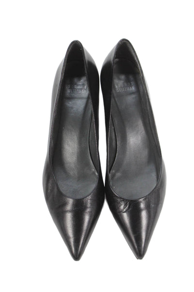 Stuart Weitzman Womens Leather Pointed Toe Kitty Heels Shoes Black Size 8M