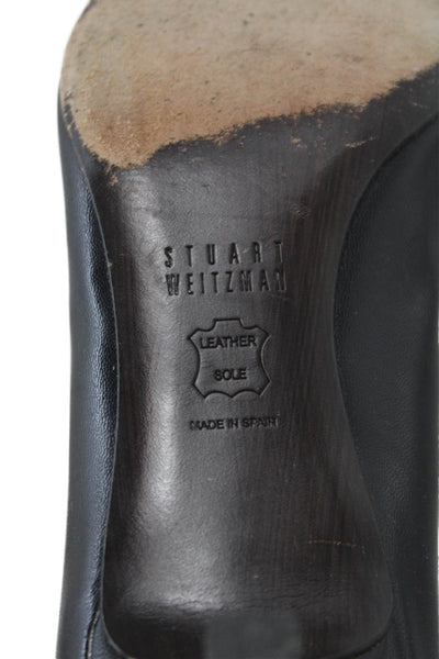 Stuart Weitzman Womens Leather Pointed Toe Kitty Heels Shoes Black Size 8M