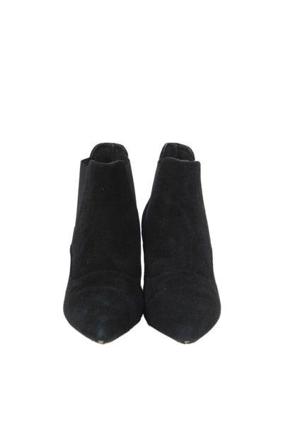 J Crew Womens Suede Pointed Toe Mid Heels Ankle Boots Shoes Black Size 8