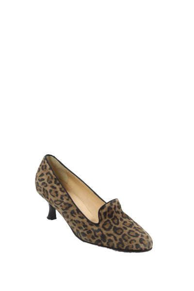 Galo Womens Leather Leopard Print Kitten Heel Shoes Brown Size 8