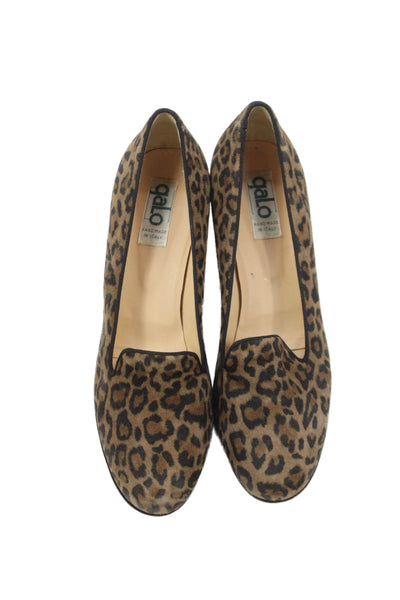Galo Womens Leather Leopard Print Kitten Heel Shoes Brown Size 8