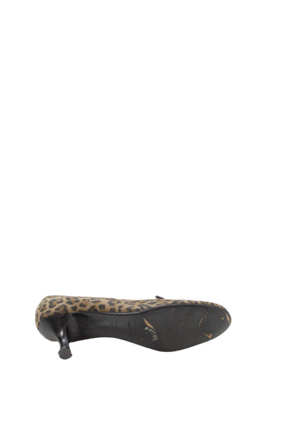 Galo Womens Leather Leopard Print Kitten Heel Shoes Brown Size 8