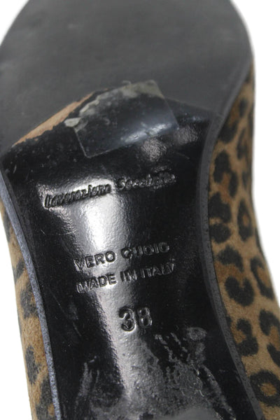Galo Womens Leather Leopard Print Kitten Heel Shoes Brown Size 8