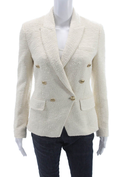 L'Agence Womens Cotton Double Breasted Blazer White Size 2